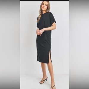 Cherish Black T Shirt Dress with pockets and side slit
